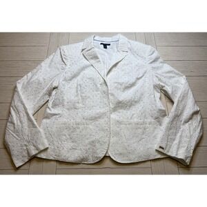 Tommy Hilfiger Women White Eyelet 100% Cotton Blazer Hidden Snap Close Lined XL